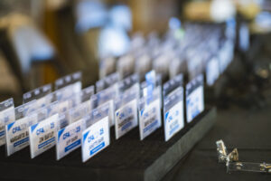 CFACON name badges on display.