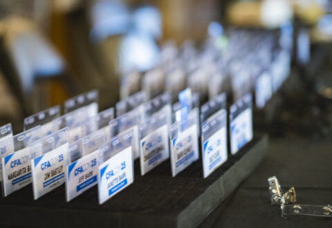 CFACON name badges on display.