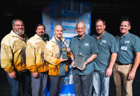 Six employees of Western Forms Inc accepting their award.