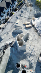 aerial view of a concrete foundation for a house