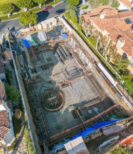 Aerial view of a concrete foundation